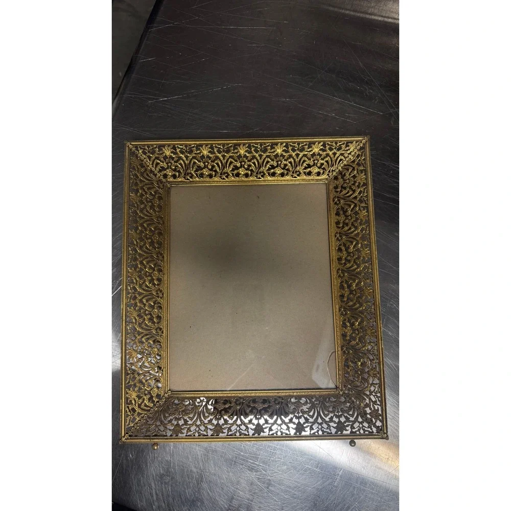 Vintage Ornate Brass Filigree Picture Frame Gold Tone Hollywood Regency 8x10